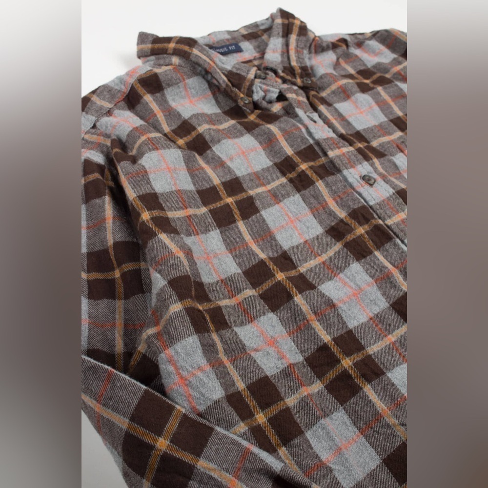 At John’s Bay classic for gray and brown 100% cotton button down shirt